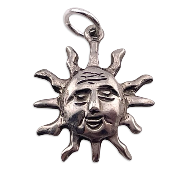 sterling silver small sun w/ face charm pendant