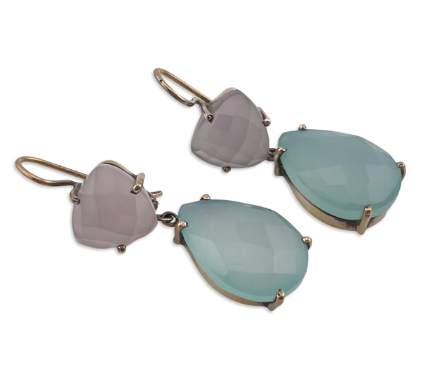 sterling silver gold wash faceted chalcedony dangle earrings