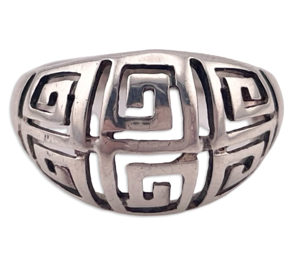 size 6 sterling silver stoneless Greek key cut-out ring