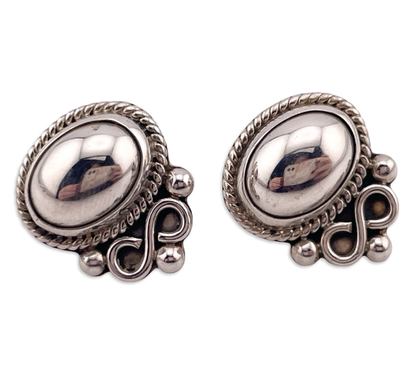 sterling silver Mexican stoneless chunky rope domed oval post earrings