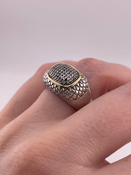 size 7 sterling silver 14k gold Alwand Vahan lab diamond cluster ring ***missing 1 diamond***