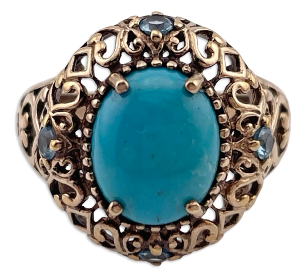 size 9.25 sterling silver gold wash stabilized turquoise topaz ring