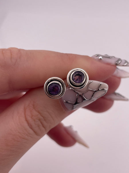 sterling silver faceted amethyst post stud earrings