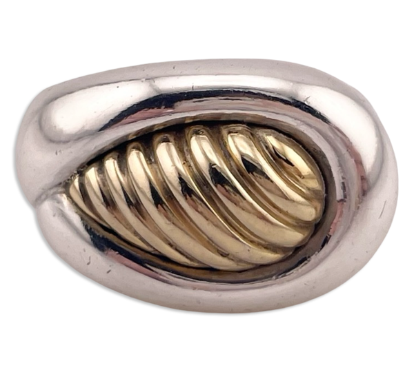 size 7.5 rhodium plated sterling silver & gold plated textured stoneless ring