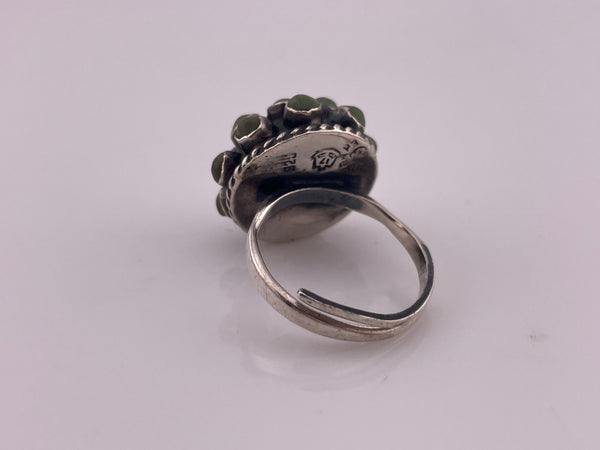 size 9 sterling silver Mexican green stone cluster adjustable band ring