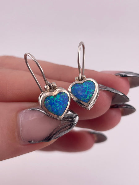 sterling silver heart opal simulant hook earrings