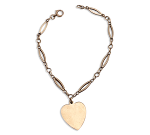 14k yellow gold heart tag link bracelet