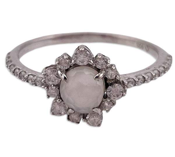 size 7.75 sterling silver faceted quartz rhinestone ring