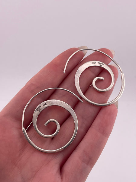 sterling silver Mexican threader hammered swirl spiral earrings