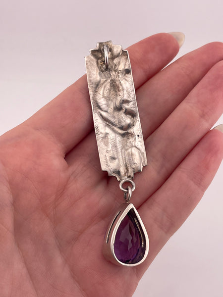 sterling silver 3-1/8" facted amethyst turquoise carnelian peridot floral pendant