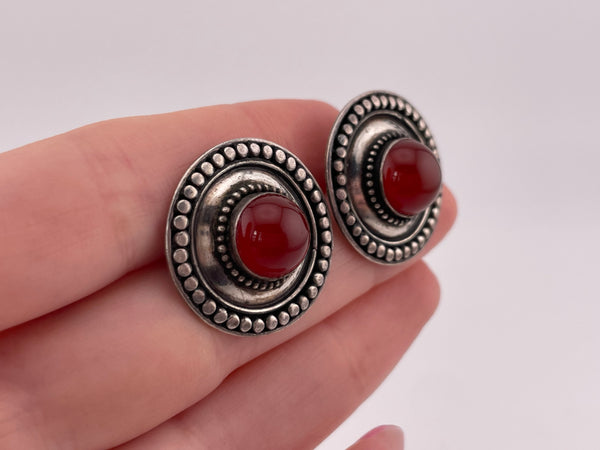 sterling silver red agate post earrings