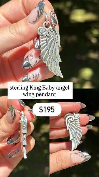 RESERVED PRIVATE LISTING -- sterling silver King Baby angel wing pendant B1
