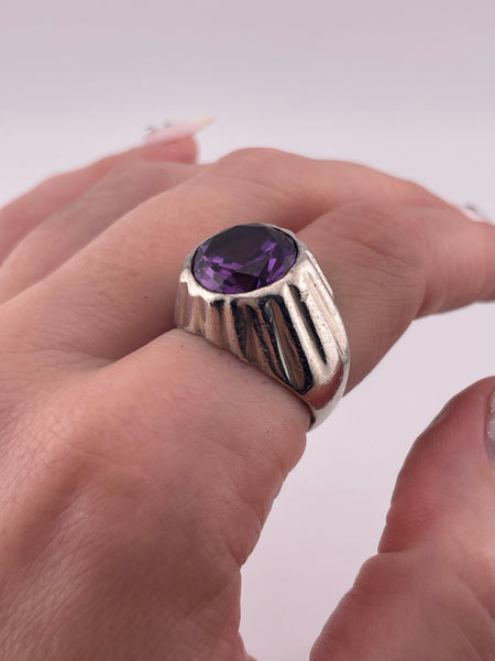size 8.5 sterling silver purple red blue lab sapphire ring ***AS IS***