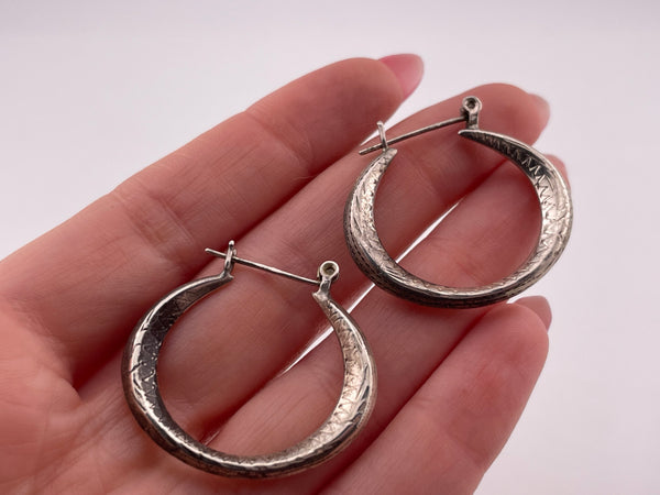 sterling silver etched hoop earrings