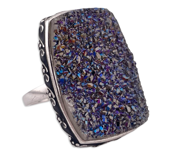 size 6.5 sterling silver synthetic druzy rectangle ring