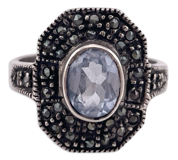 size 6.25 sterling silver topaz marcasite ring