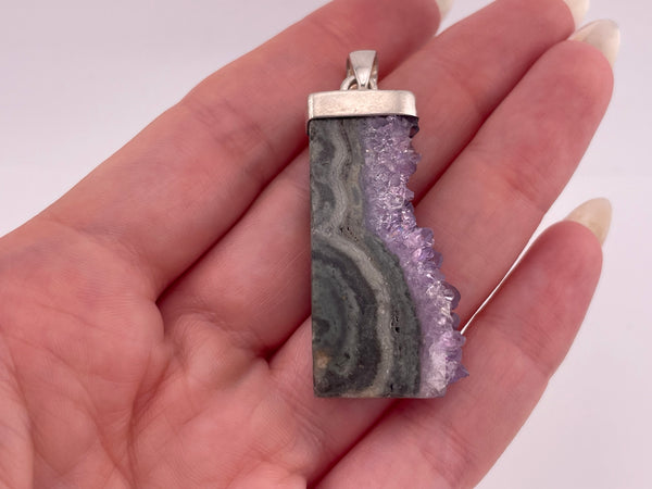 sterling silver raw side amethyst pendant
