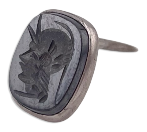 sterling silver small intaglio knight hematite clutch pin
