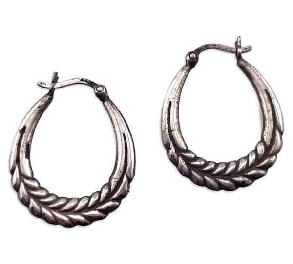 sterling silver oblong leaf style hoop earrings