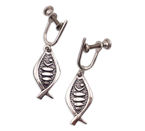 sterling silver fish screw-back earrings