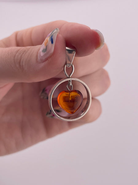 sterling silver faux amber heart pendant