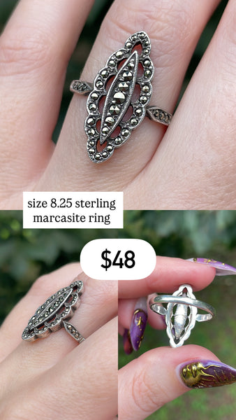 RESERVED PRIVATE LISTING -- sterling silver marcasite ring for Kyla A17
