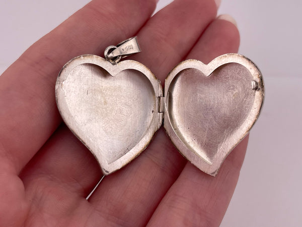 sterling silver etched swirls heart locket pendant