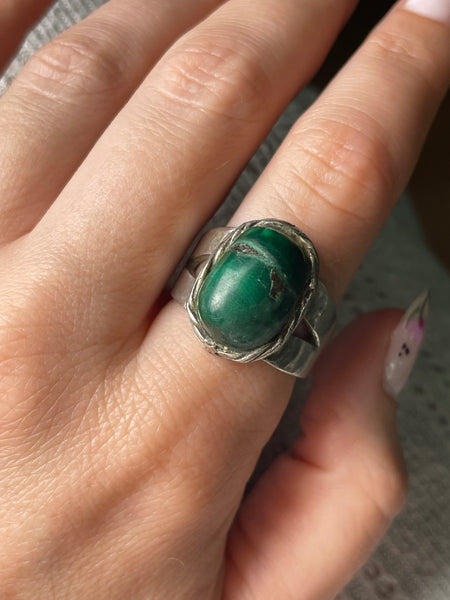 size 9.5 sterling silver malachite ring