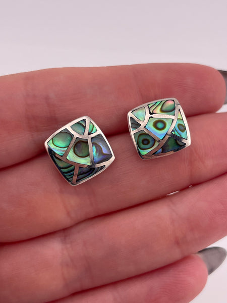 sterling silver square abalone inlay post earrings