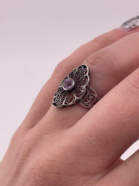 size 6 sterling silver faceted amethyst filigree scroll ring