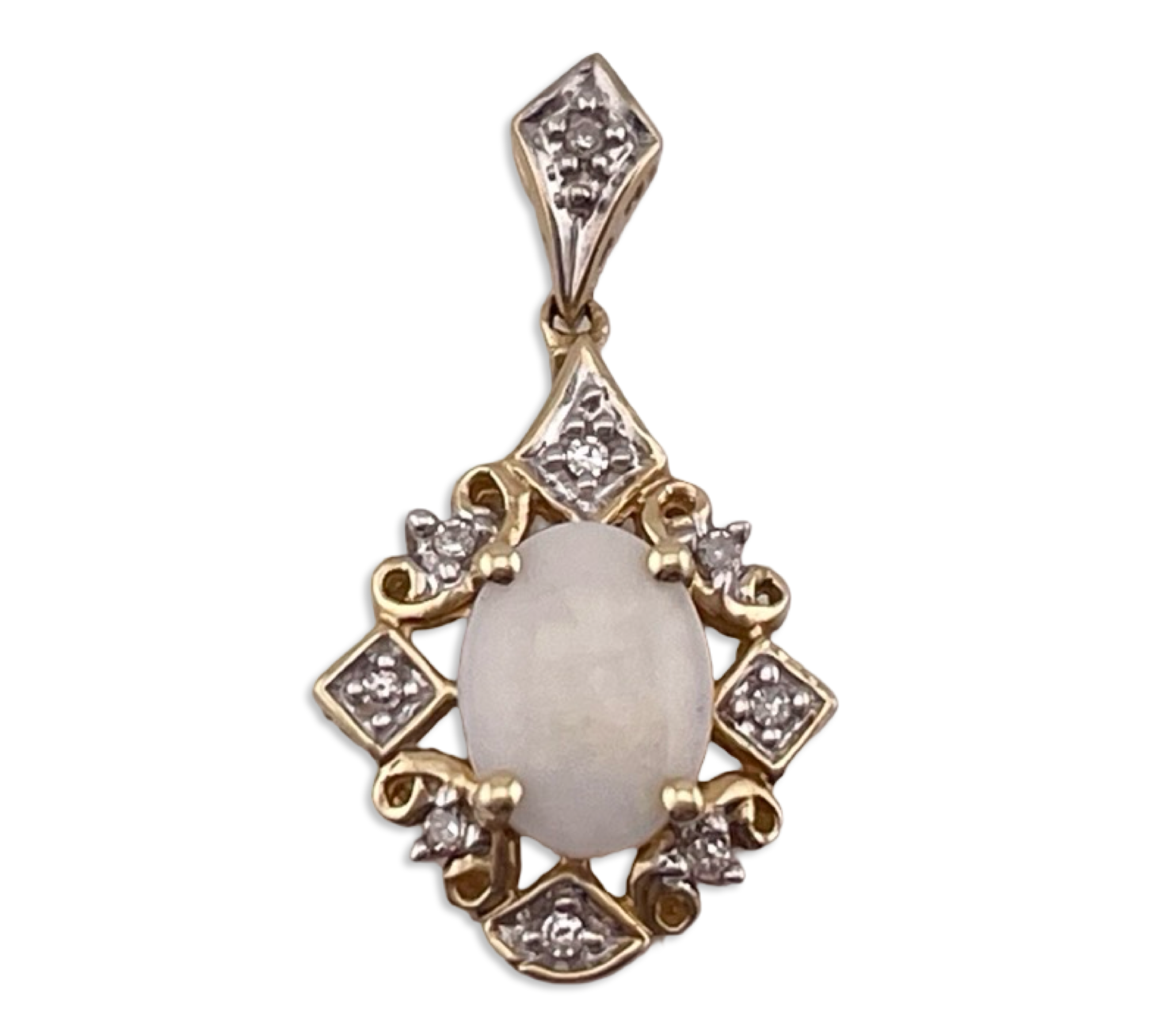 14k yellow & white gold opal diamond pendant