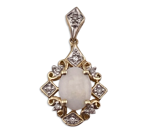 14k yellow & white gold opal diamond pendant