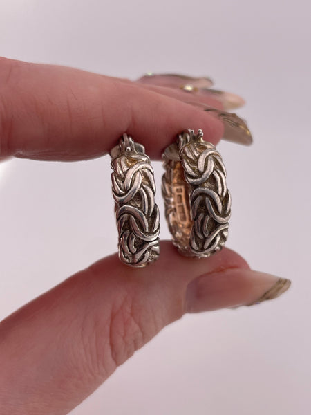 sterling silver 7/8" Byzantine style hoop earrings