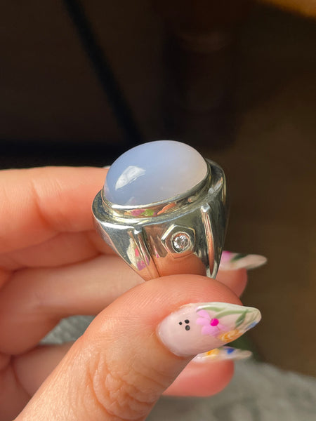 size 11 sterling silver agate rhinestone ring