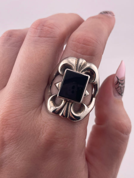 size 10.75 sterling silver sandcast onyx rectangle ring