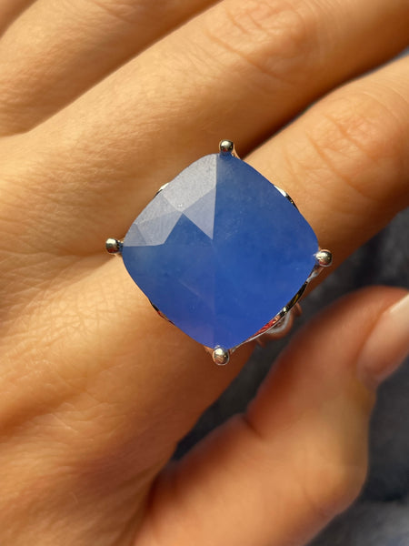 size 9 sterling silver blue gemstone spinel ring