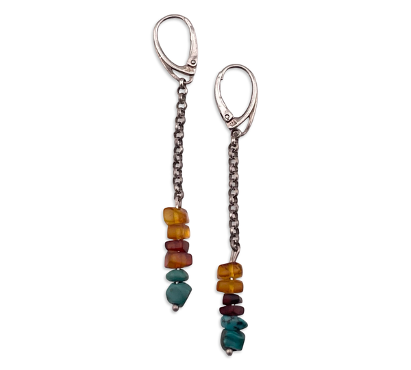 sterling silver turquoise synthetic amber chain hook dangle earrings