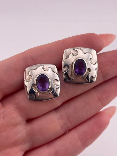 sterling silver faceted amethyst post earrings