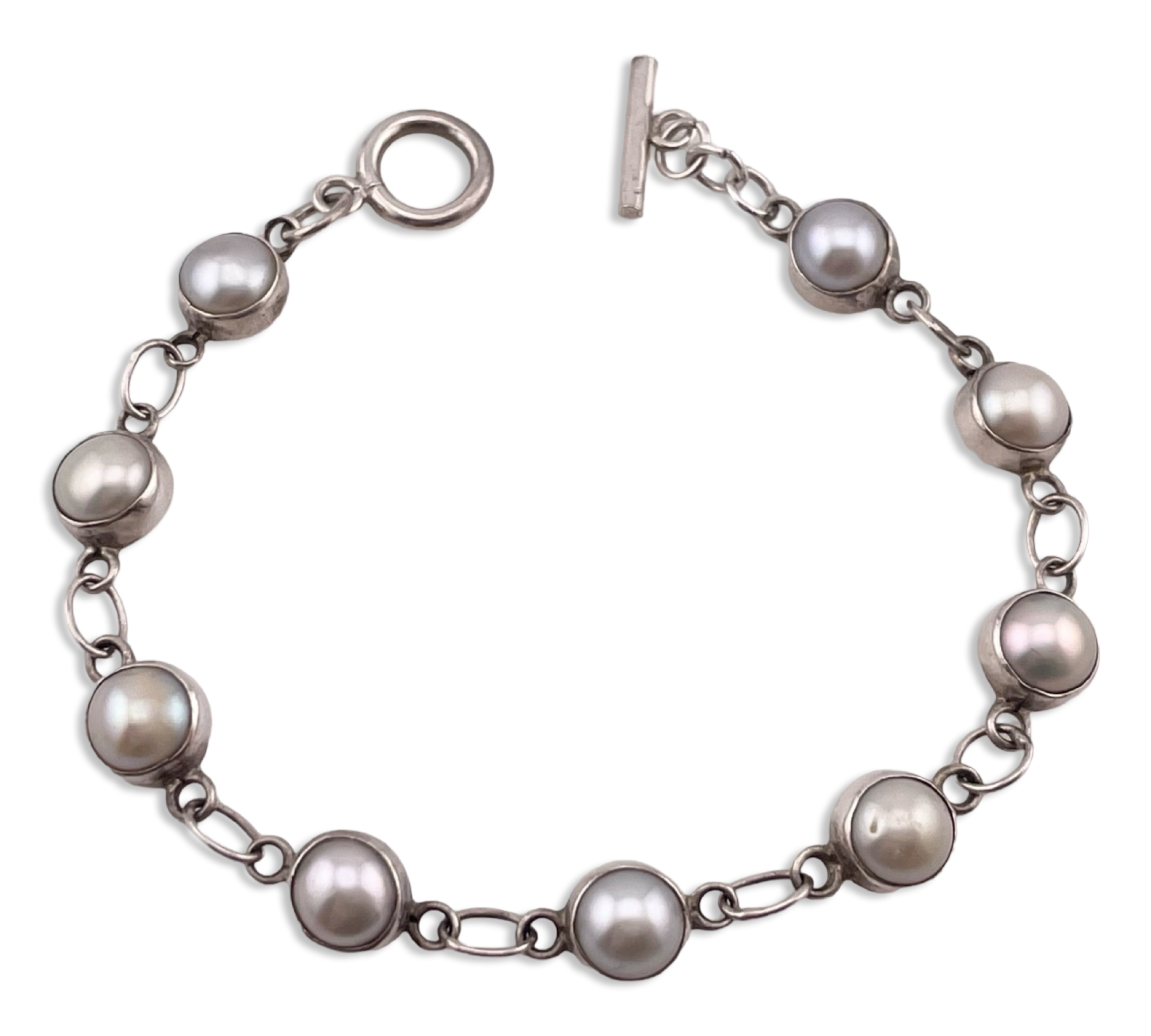 sterling silver 7-5/8" pearl link bracelet