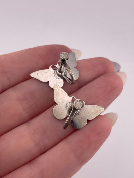 sterling silver butterfly screw-back earrings