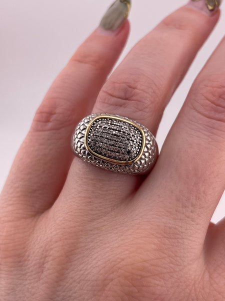 size 7 sterling silver 14k gold Alwand Vahan lab diamond cluster ring ***missing 1 diamond***