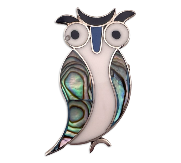 sterling silver abalone resin owl brooch pin