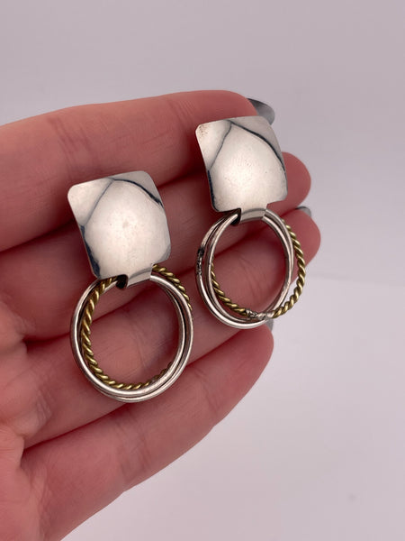 sterling silver & brass door-knocker post dangle earrings