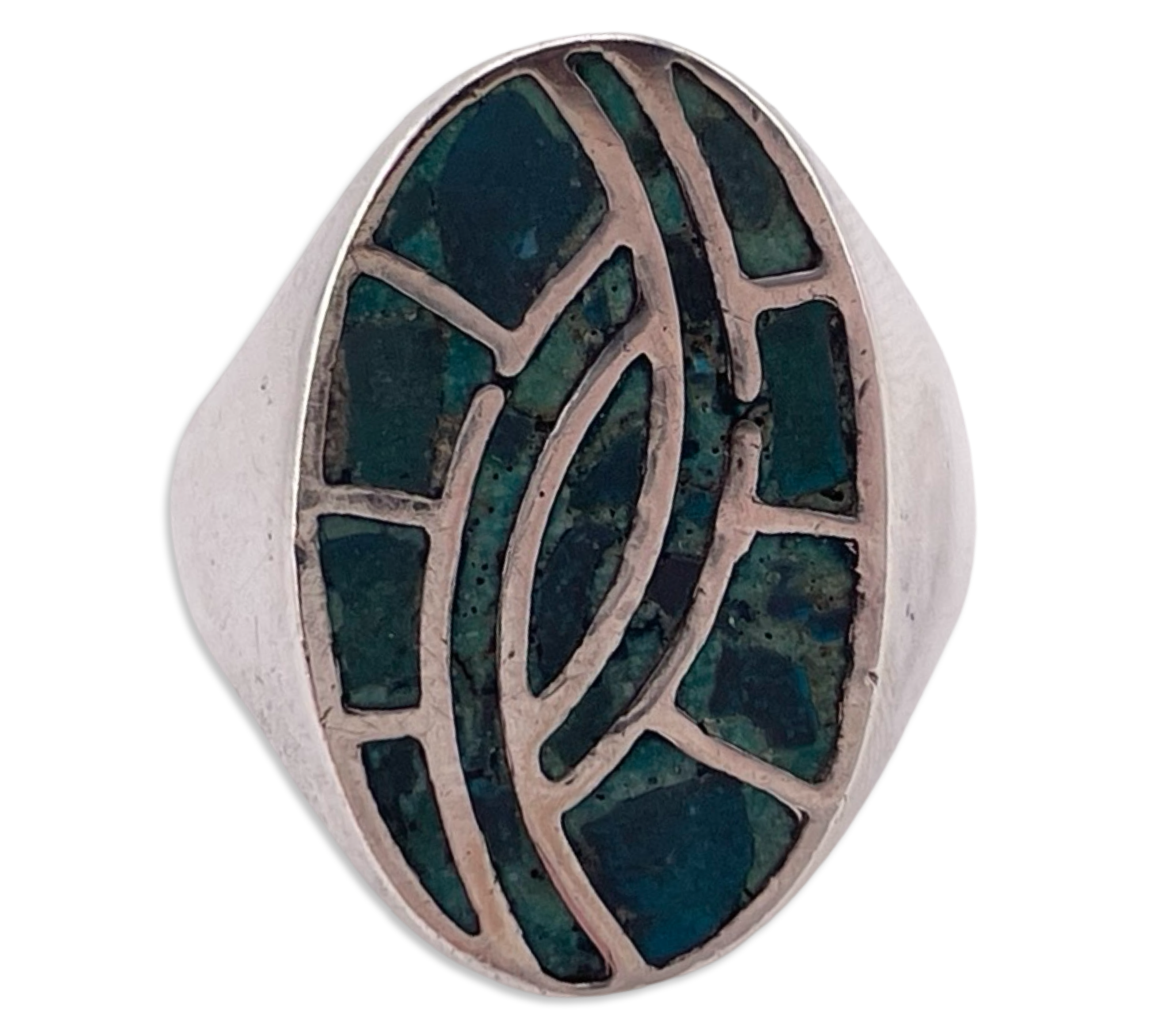 size 9.75 sterling silver chip turquoise hummingbird pattern ring