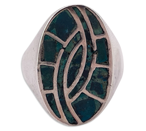 size 9.75 sterling silver chip turquoise hummingbird pattern ring