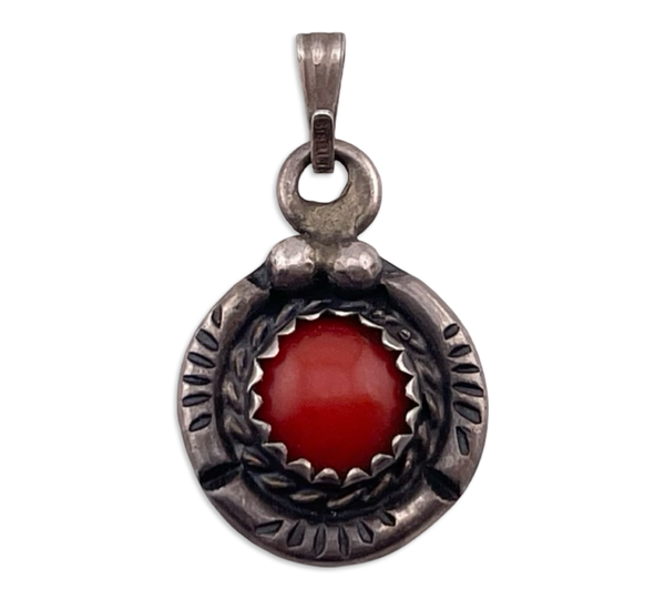 sterling silver round coral pendant