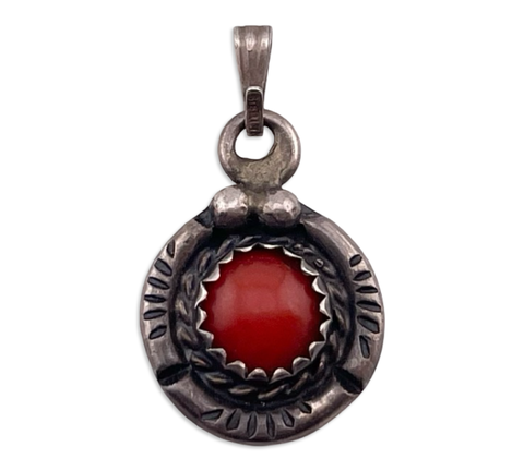 sterling silver round coral pendant