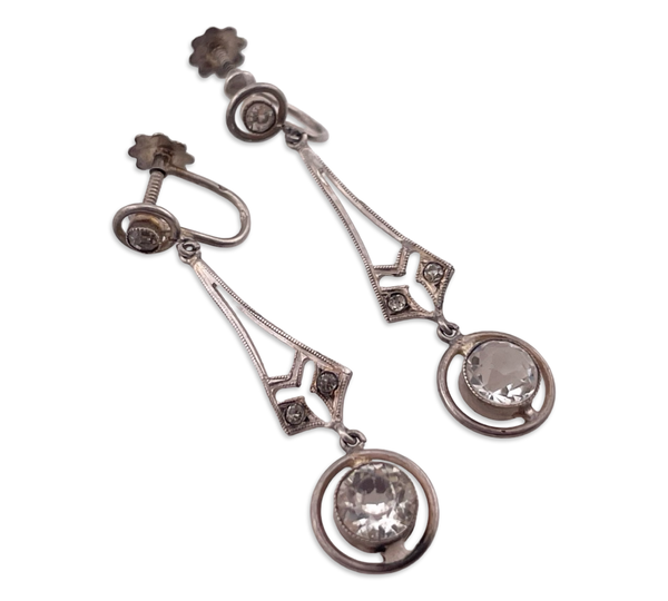 sterling silver rhinestone screw-back earrings