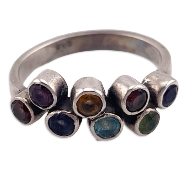 size 6.5 sterling silver faceted multi-gemstone ring