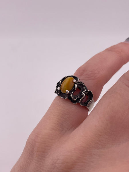 size 3.25 sterling silver brutalist tiger's eye ring